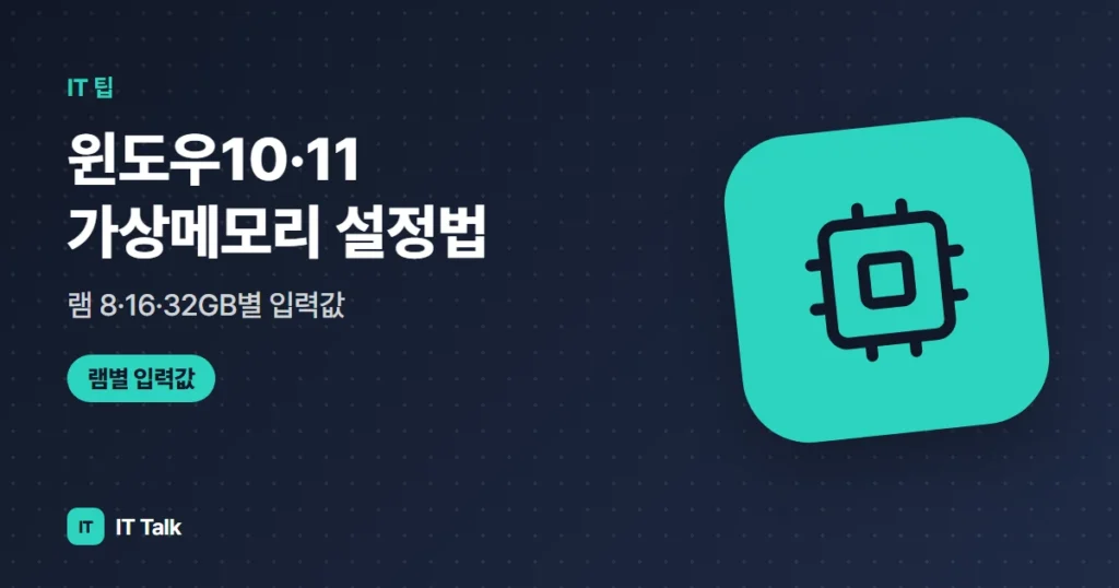 윈도우10·11 가상메모리 설정법, 램 8·16·32GB별 입력값